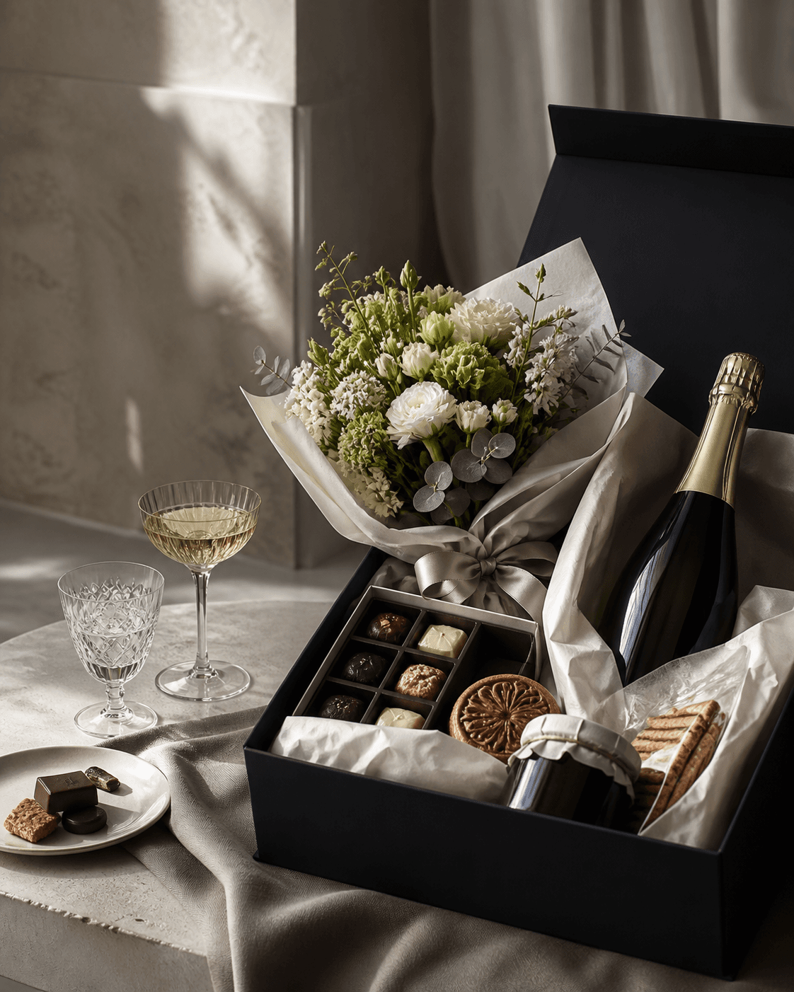A Maison Panier gift box being composed in our atelier